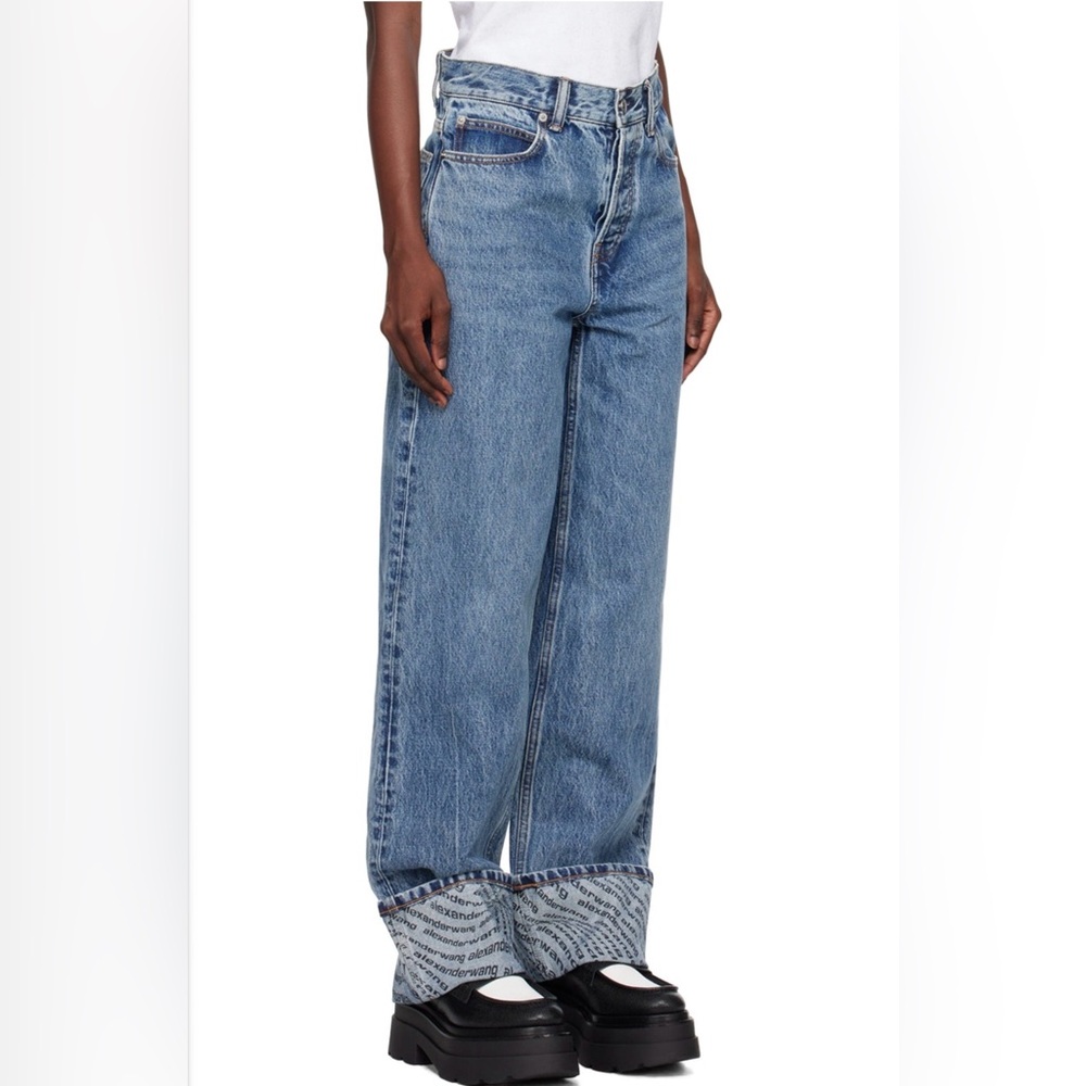 Vintage Blue Wave Cuff Wide Jeans
